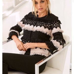 Boston Proper Fringe Lace Cropped Layered Jacket